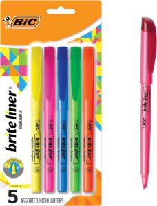 BIC Brite Liner Highlighters, Chisel Tip, School Supplies for Students and Teachers, Ideal for Notes, Textbooks, and Classroom Use, 5-Count Pack in Assorted Colors