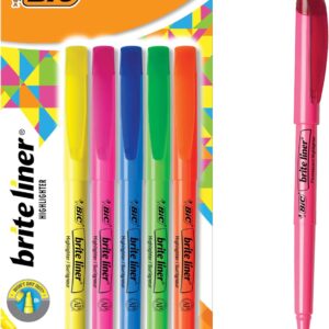 BIC Brite Liner Highlighters, Chisel Tip, School Supplies for Students and Teachers, Ideal for Notes, Textbooks, and Classroom Use, 5-Count Pack in Assorted Colors