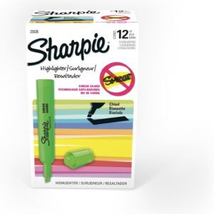 Sharpie Tank Style Highlighters, Chisel Tip, Fluorescent Green, Box of 12