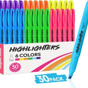 Taja 30 Pack Highlighters Assorted 6 Colors, Chisel Tip Markers with Smooth Quick-Drying Ink, Broad & Precise Lines for Notes, Ideal for School and Office Supplies